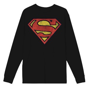 Superman Logo Men's Black Crew Neck Long Sleeve Shirt-XXL - 1 of 2