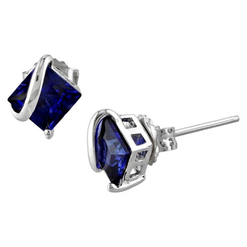 2.68 CT. T.W. Square Simulated Sapphire Stud Earrings in Sterling Silver - Gold/White - image 1 of 3