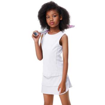 Girls Tennis Dress Golf 2 Piece Outfit Sleeveless Ruffle Skirts with Built-in Shorts Pockets School Sports Activewear