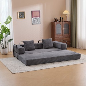 Convertible Floor Sofa Bed with Pillow and Armrest, Corduroy Floor Couch for Living Room or Bedroom, Compression Futon Sofa for Small Spaces-Koiai - 1 of 4