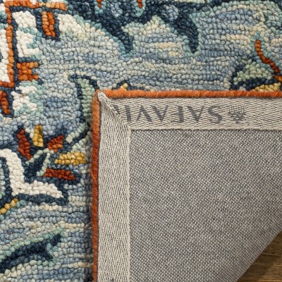 Handmade Tufted Round Blue Floral Wool Accent Rug 24"