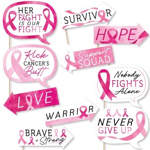 Big Dot of Happiness Pink Ribbon - Breast Cancer Awareness Photo Booth Props Kit - 10 Piece - 1 of 4