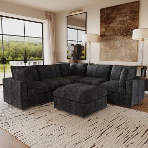 Cloud Couch Modular Sectional Sofa,100.5" V Shaped Couch, Convertible Wide Seater With Ottoman, 6 Seater For Living Room Set - 1 of 4
