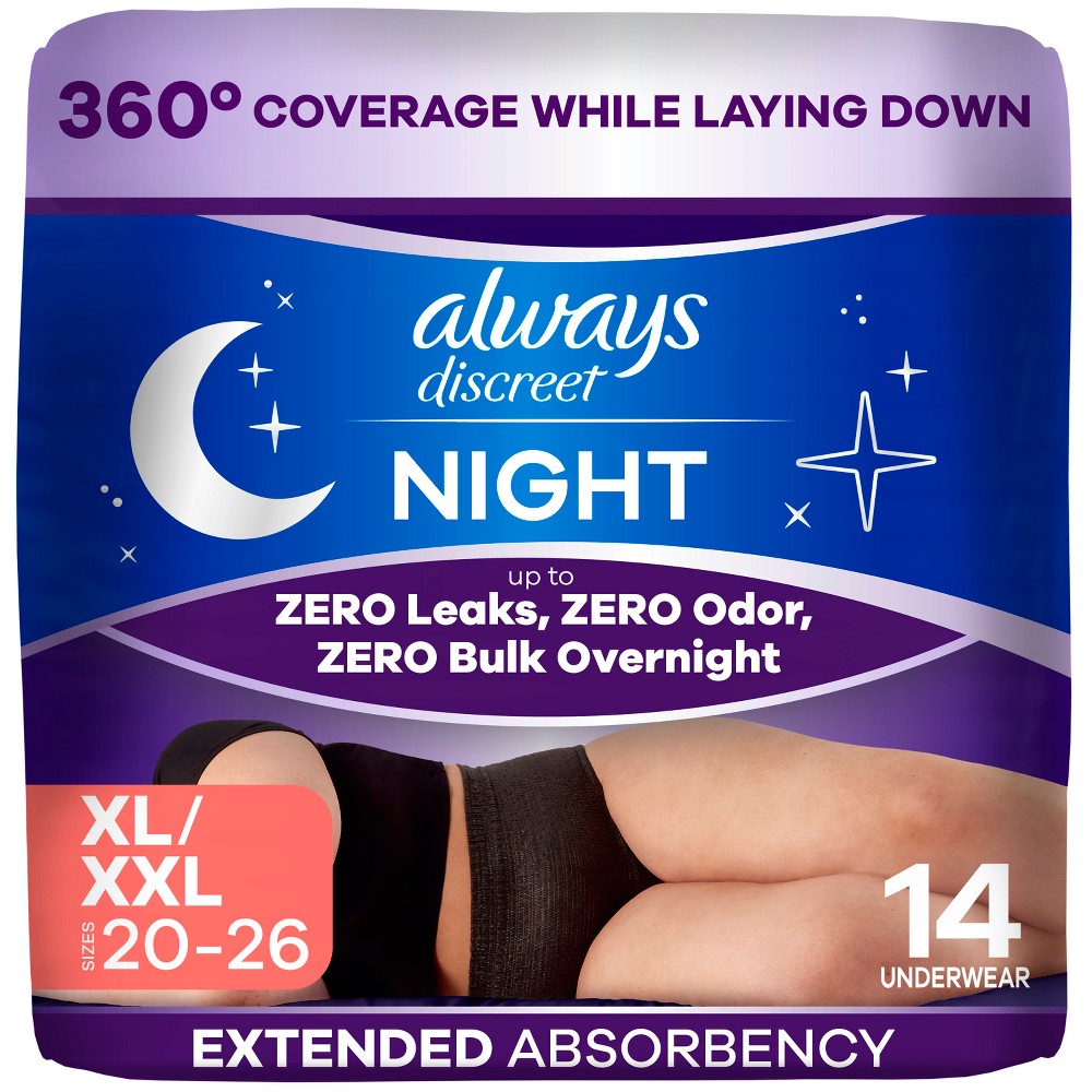 Always Discreet Night Black Women's Incontinence Underwear - Maximum - XL - 14ct