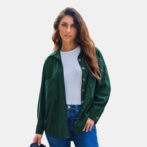 Women's Green Collared Long Sleeve Patch Pocket Shacket - Cupshe - 1 of 3