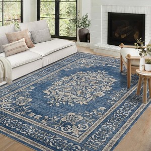 Garvee Area Rug Machine Washable Runner for Hallway Vintage Distressed Floral Medallion Accent Bedroom Living Room Throw Rug Ultra-Thin Non Slip Rug - 1 of 4