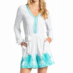 Women's Embroidered Tie Romper - Cabana Life - 1 of 4