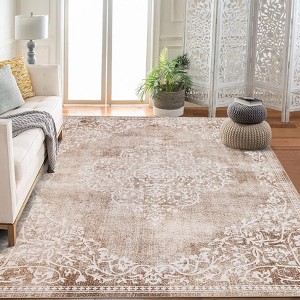 coucheta Vintage Washable Area Rugs, Multi-size Floral Stain Resistant Non Slip Non-Shedding Low Pile Carpet, for Living Room, Bedroom, Dining Room - 1 of 4