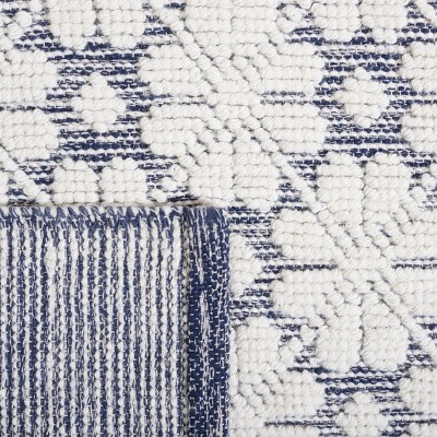 Ivory & Navy Handwoven Wool-Cotton-Silk Blend Runner Rug