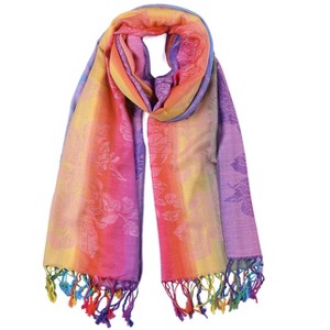 Allegra K Women's Large Tassel Wrap Scarf Wrap Multi-Color Floral Print Gradient Color Scarf - 1 of 4