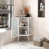 OUTSUPPLY Modern Floor Corner Cabinet with Glass Door, Iron Frame & Storage Shelves for Bathroom, Living Room, Bedroom - 3 of 4