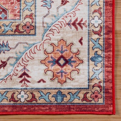 Crystal Print Red and Cream Floral Washable Area Rug