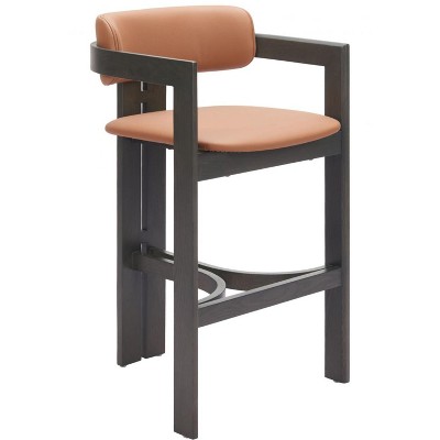 Brown Faux Leather 40" H Barstool with Ergonomic Footrest, Padded Seat, and Durable Wood Frame by Zuo Modern