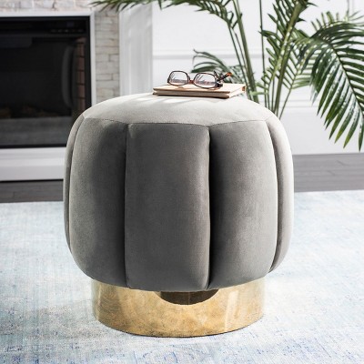 Maxine Transitional Gray Velvet Round Storage Ottoman