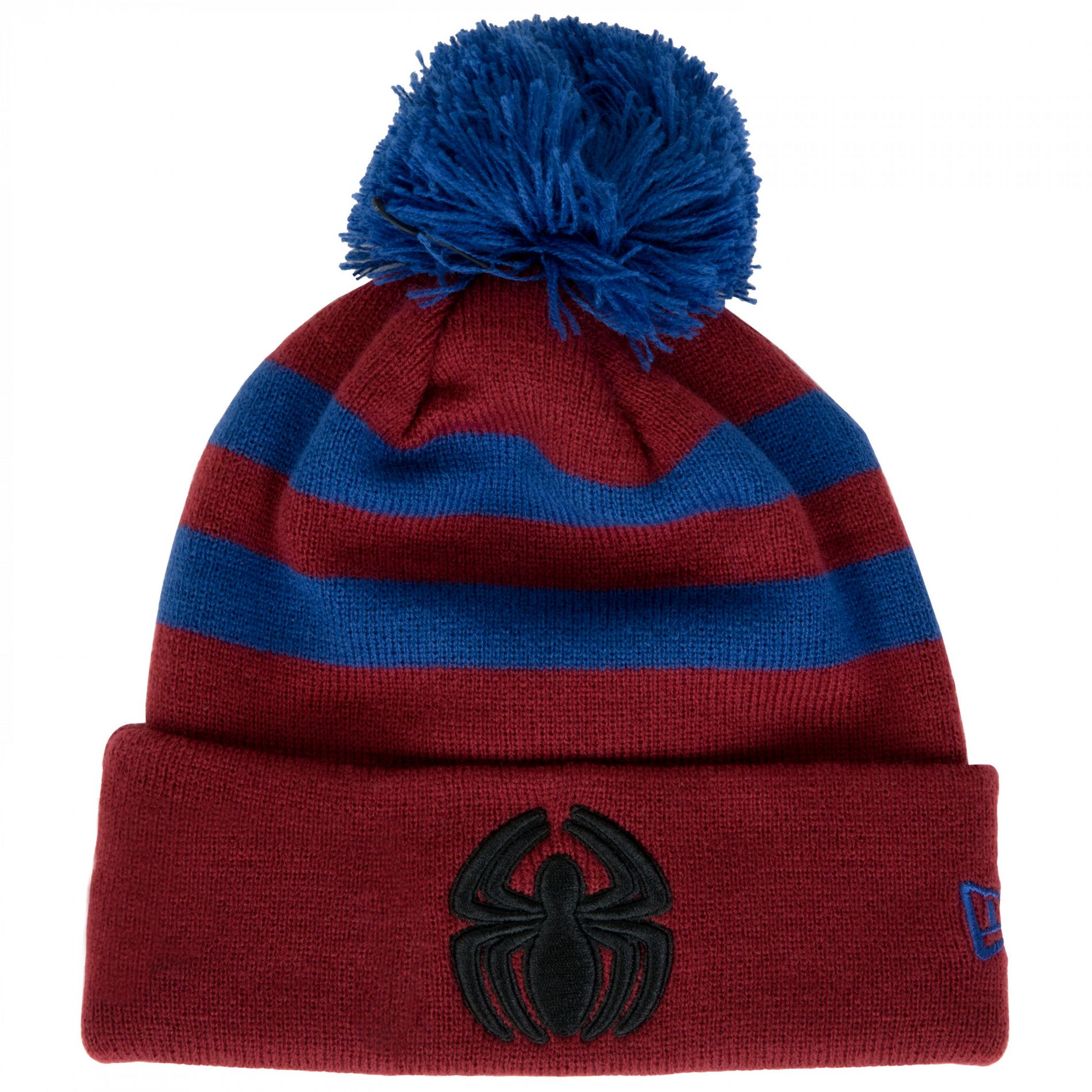Adult Spider-Man Symbol Striped New Era Knit Pom Beanie - One Size Fits Most