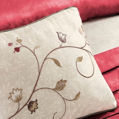 California King Red and Taupe 7-Piece Embroidered Comforter Set