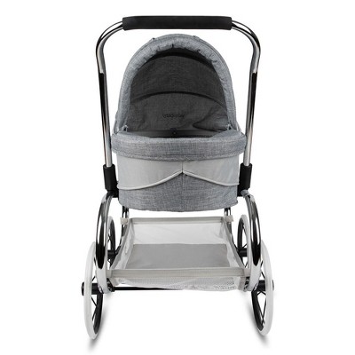Grey and White Vintage-Style Doll Stroller with Removable Bassinet