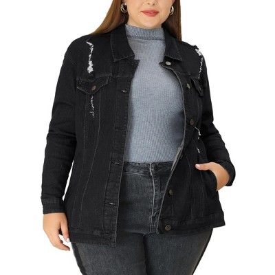 Agnes Orinda Women's Plus Size Button Front Chest Pockets Washed Casual Jean Jackets