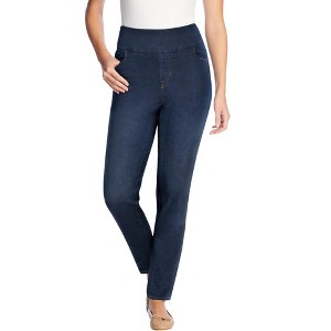 Woman Within Women's Plus Size Tall Flex-Fit Pull-On Slim-Leg Denim Jean - 1 of 4