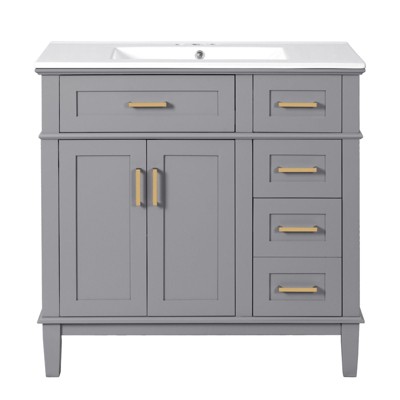 INFURNIC Vanity Tables, Elegant and Functional Bathroom Cabinet with Ceramic Sink for Organized Storage Solutions, Gray, 18.3"*36"*35"