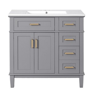 INFURNIC Vanity Tables, Elegant and Functional Bathroom Cabinet with Ceramic Sink for Organized Storage Solutions, Gray, 18.3"*36"*35" - 1 of 4