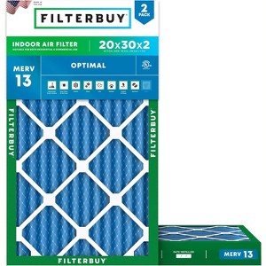 Filterbuy 20x30x2 Air Filter (2-Pack), Pleated MERV 13 Health Defense Replacement HVAC AC Furnace Filters (Actual Size: 19.75 x 29.75 x 1.75) - 1 of 4