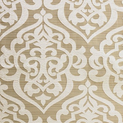 Tan and Ivory Damask Jacquard Fabric Shower Curtain