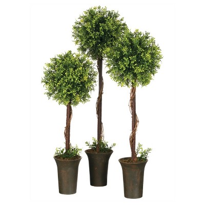 Sullivans Artificial Set of 3 Tealeaf Berry Topiary Tree 22"H, 26"H & 30"H Green