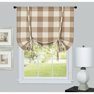 Kate Aurora Country Farmhouse Buffalo Plaid Gingham Single Tie Up Window Curtain Shades - 1 of 1