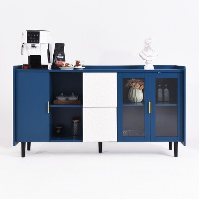 TiramisuBest 55" Modern Kitchen Pantry Storage Cabinet with 2 Drawers, 2 Glass Doors & Open Compartments, Coffee Bar Buffet for Kitchen,Green