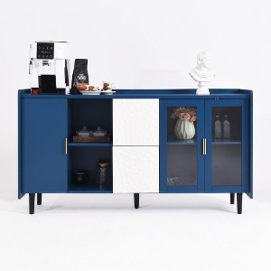 TiramisuBest 55" Modern Kitchen Pantry Storage Cabinet with 2 Drawers, 2 Glass Doors & Open Compartments, Coffee Bar Buffet for Kitchen,Green - 1 of 4