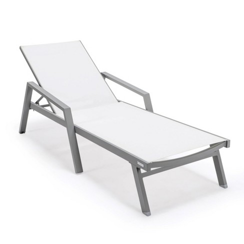 Leisuremod Marlin Patio Sling Chaise Lounge Chair With Arms In Grey ...