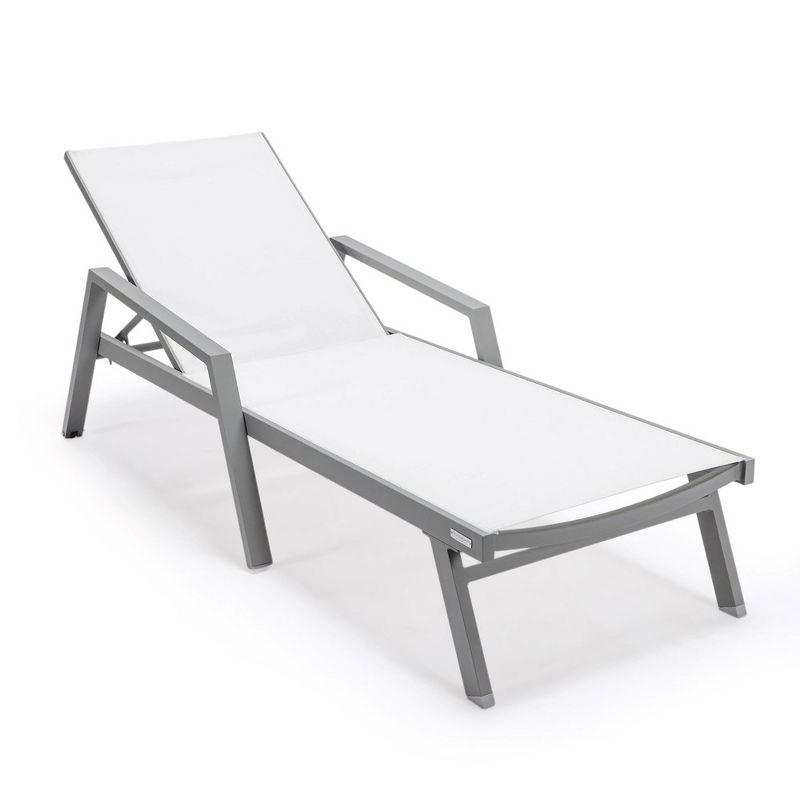 LeisureMod Marlin Patio Sling Chaise Lounge Chair With Arms in Grey Aluminum, Black, 1 of 13