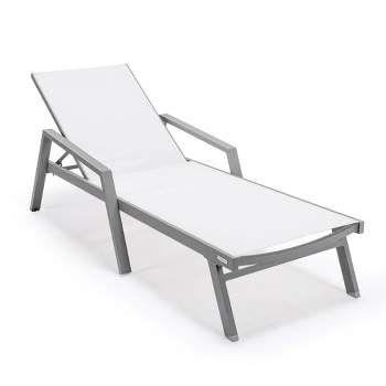 LeisureMod Marlin Patio Sling Chaise Lounge Chair With Arms in Grey Aluminum, Black