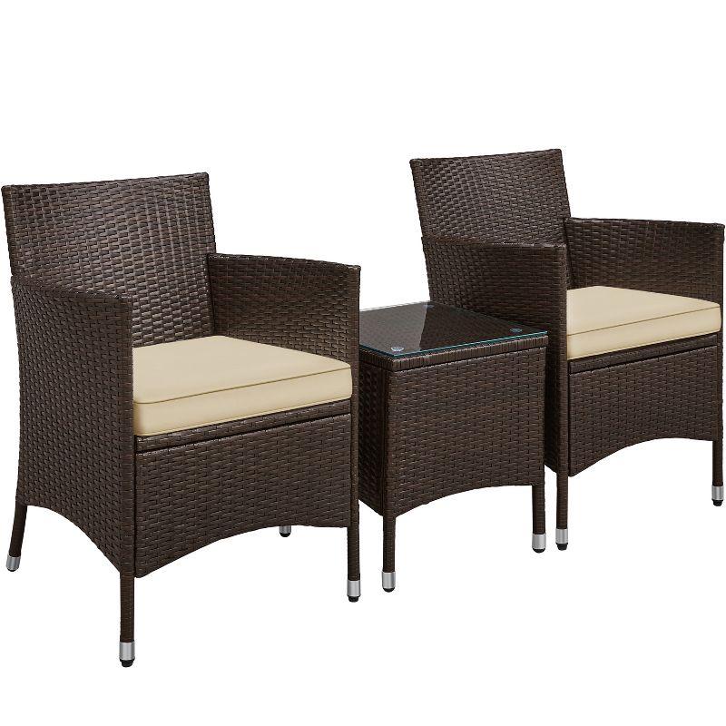 Yaheetech Wicker Rattan Coffee Table and Two Chairs Patio Conversation Set, 1 of 7