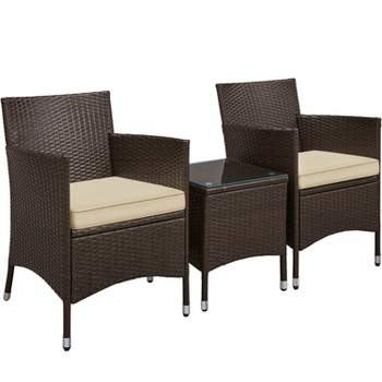 Yaheetech Wicker Rattan Coffee Table and Two Chairs Patio Conversation Set