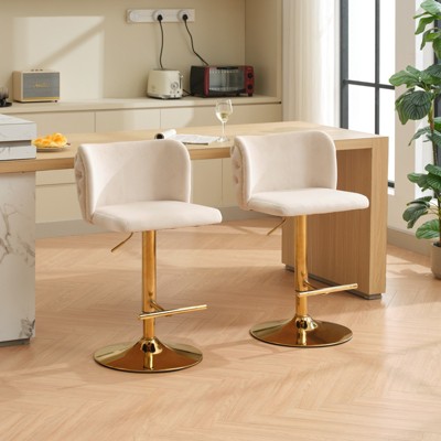Swivel Barstools Adjusatble Seat Height, PU Upholstered Bar Stools with the whole Back Tufted, for Home Pub and Kitchen Island（Set of 2）