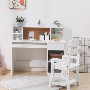 White Kids Desk, Study Desk and Chair Set with Bookshelf, Bulletin Board, and Cabinets - Ideal for Boys and Girls Ages 3-8 - 1 of 4