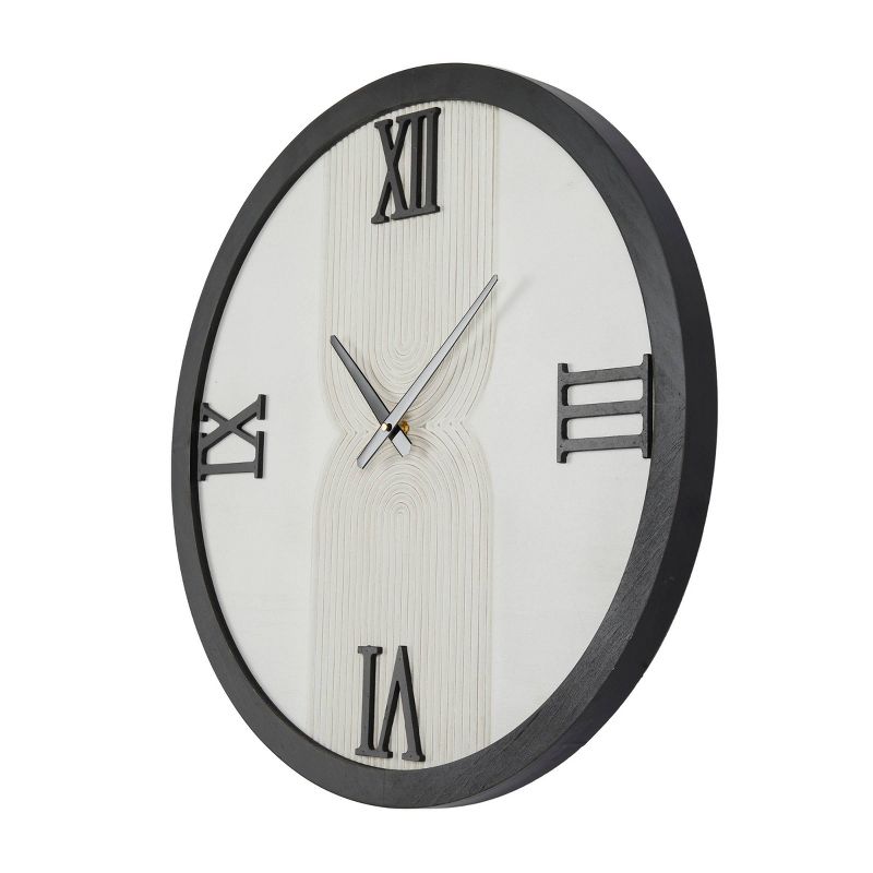 24&#34;x24&#34; Wood Geometric Art Deco Inspired Line Art Wall Clock with Black Accents White - Novogratz, 4 of 6