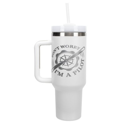 Elanze Designs Don�t Worry I'm A Pilot Airplane 40 oz. Stainless Steel, Large Water Bottle Coffee Mug, Spill & Leak Resistant, Thermal Travel Tumbler