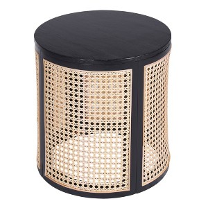 FONTOI End Table Round Rattan Side Table Hollow Woven End Table Rubber Wood Top for Bedroom or Living Room Apartment, Black, 15.7"*15.7"*17.8" - 1 of 4