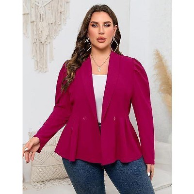 BLUEMING Womens Plus Size Blazers Business Casual Knit Blazer Long Sleeve Shawl Lapel High Waist Jackets