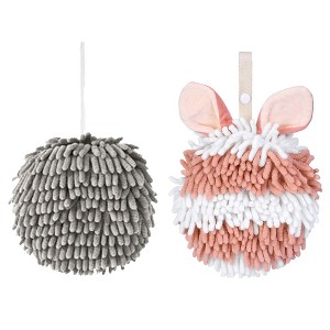 REGALWOVEN 2 Pcs Comfortable Soft Absorbent Chenille Ball Fuzzy Hand Towels - 1 of 4