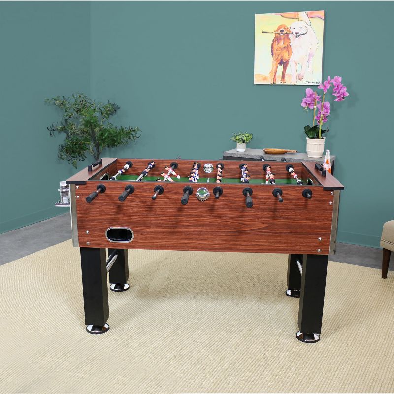 Sunnydaze Indoor Classic Faux Wood Foosball Soccer Game Table with Manual Scorers and Folding Drink Holders - 5', 4 of 15