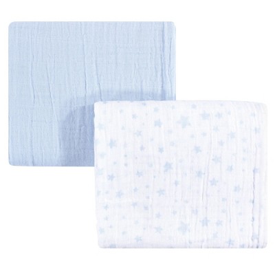 Hudson Baby Infant Boys Cotton Muslin Swaddle Blankets, Blue Stars, One Size