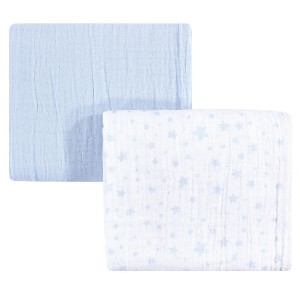 Hudson Baby Infant Boys Cotton Muslin Swaddle Blankets, Blue Stars, One Size - 1 of 1