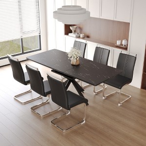 7-Piece Extendable Dining Set with Rectangle Kitchen Table and 6 C-shaped Tube Armless Chairs - 1 of 4