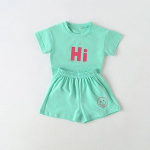 MyKids-Usa Baby Smiley & Slogan Print Tops Combo Shorts Sets - 1 of 4