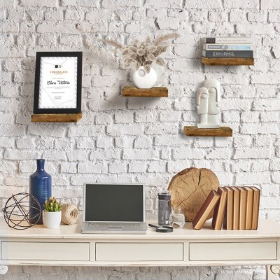 Sorbus Rustic Brown Faux Wood Floating Wall Shelves Set