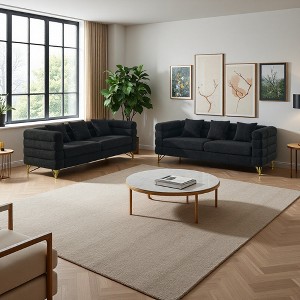 3+3 Streamline Modern Sofa Set with Gold Legs & Wood Frame - 1 of 4